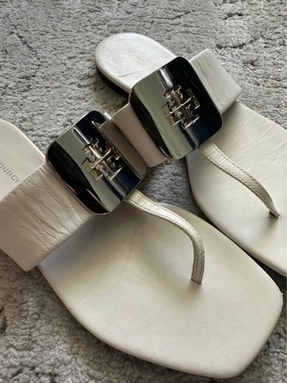 Tory Burch Georgia Logo sandals in ivory size 5
